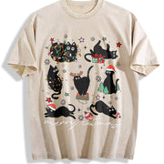 Merry Catmas Christmas Cat Vintage Washed T-Shirt in Beige