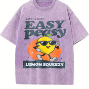 Life Is Just Easy Peasy Lemon Squeezy Matching Father Son Vintage Washed T-Shirt in Purple