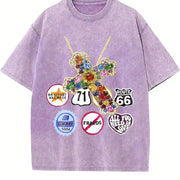 Jewel Cross & Cropped Vintage Washed T-Shirt in Purple