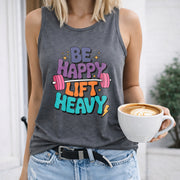 Be Happy Lift Heavy Crew-neck Sleeveless Vest Outdoor Women's Color Cotton Tank Top in Gray