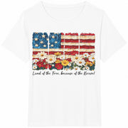 Patriotic Floral American Flag Cotton T-Shirt in White