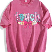 Checkered Teacher Floral Coquette Teacher Vintage Washed T-Shirt in Red