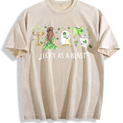 St. Patrick’s Day Lucky As Vintage Washed T-Shirt in Beige