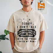 Sorry I Can't Talk I'm on the Phone with My Mom Ouija Vintage Washed T-Shirt in Beige