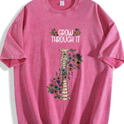 Dual-Sided GROW THROUGH IT & Floral Retro & Spring Wear vintage washed oversized T-shirt in Red