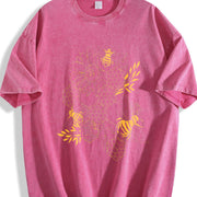 Bee Honeycomb Floral Vintage Washed T-Shirt in Red
