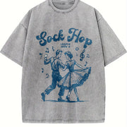 Retro Sock Hop 1950s Dancing Vintage Washed T-Shirt in Gray