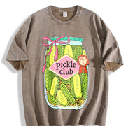 Pickle Club Pickle Lover Retro Foodie Vintage Washed T-Shirt in Brown