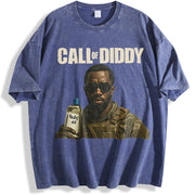 Call of Diddy - Diddy Baby Oil Meme 25 90s star vintage washed oversized T-shirt in Blue