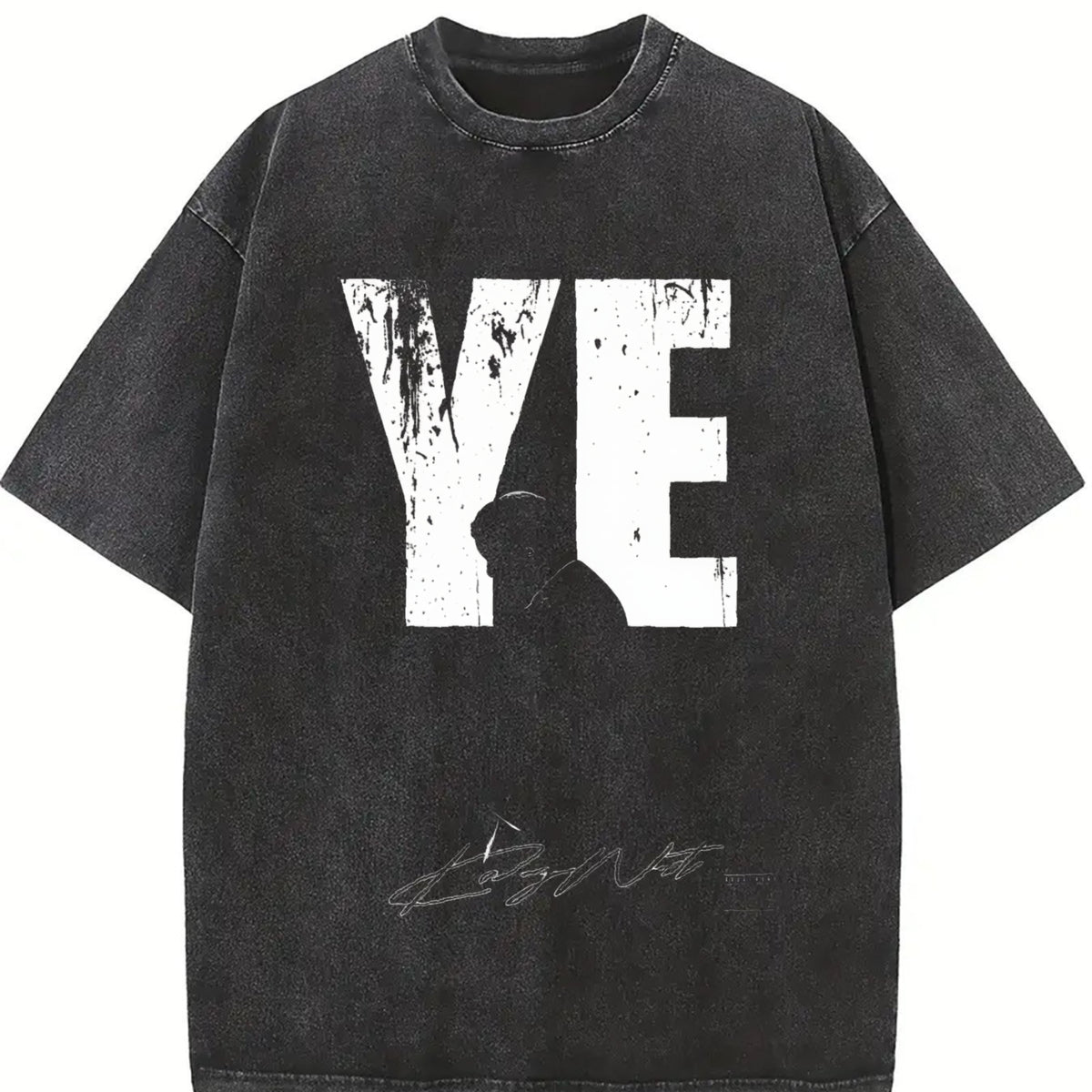 Distressed T White 'Ye' with Silhouette Vintage Washed T-Shirt in Black