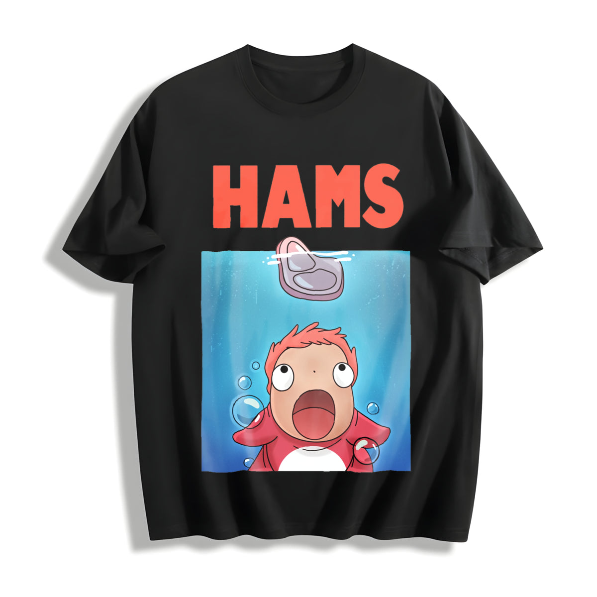 Studio Ghibli Ponyo and Sasuke Cotton T-Shirt in Black