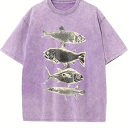 Fish Tattoo 90s Retro ® Y2k Fisher Vintage Washed T-Shirt in Purple