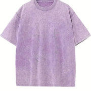 Minimal Line Art Vintage Washed T-Shirt in Purple
