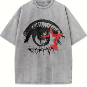 Big Eye Gothic Grunge Y2k Emo Scene Amity Affliction Vintage Washed T-Shirt in Gray