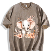 A Round-neck Stylish Vintage Washed T-Shirt in Brown