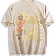 Boho Skull Retro Boho Summerween Vintage Washed T-Shirt in Beige