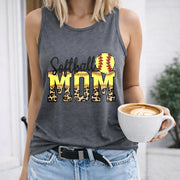 Softball Mom Leopard Ball Crew-neck Sleeveless Vest Women's Color Cotton Tank Top in Gray