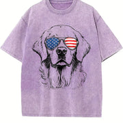 Patriotic Dog Mom Vintage Washed T-Shirt in Purple