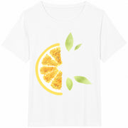 Lemon Slice with Leaves Cotton T-Shirt in White
