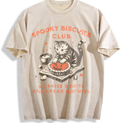 Spooky Biscuits Club Black Cat vintage washed oversized T-shirt in Beige