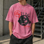 No Squares Retro Street Distressed Vintage Washed T-Shirt in Red