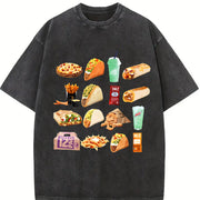 250gsm Retro Mexican Food (Tacos Vintage Washed T-Shirt in Black