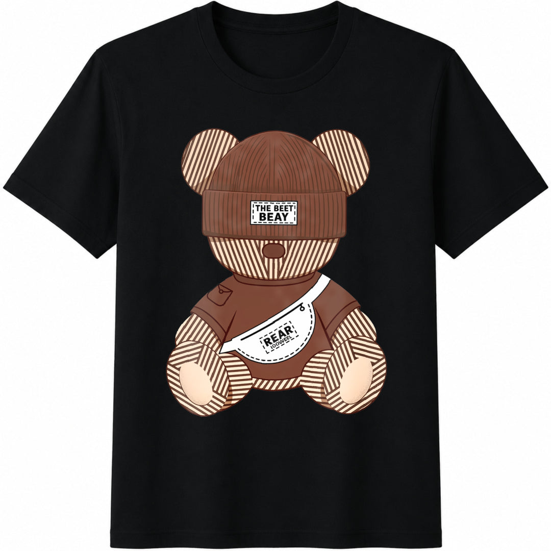 Brown Teddy Bear Cotton T-Shirt in Black