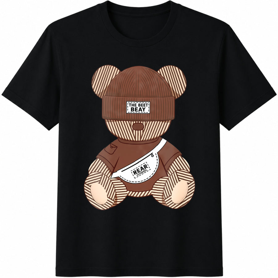 Brown Teddy Bear Cotton T-Shirt in Black