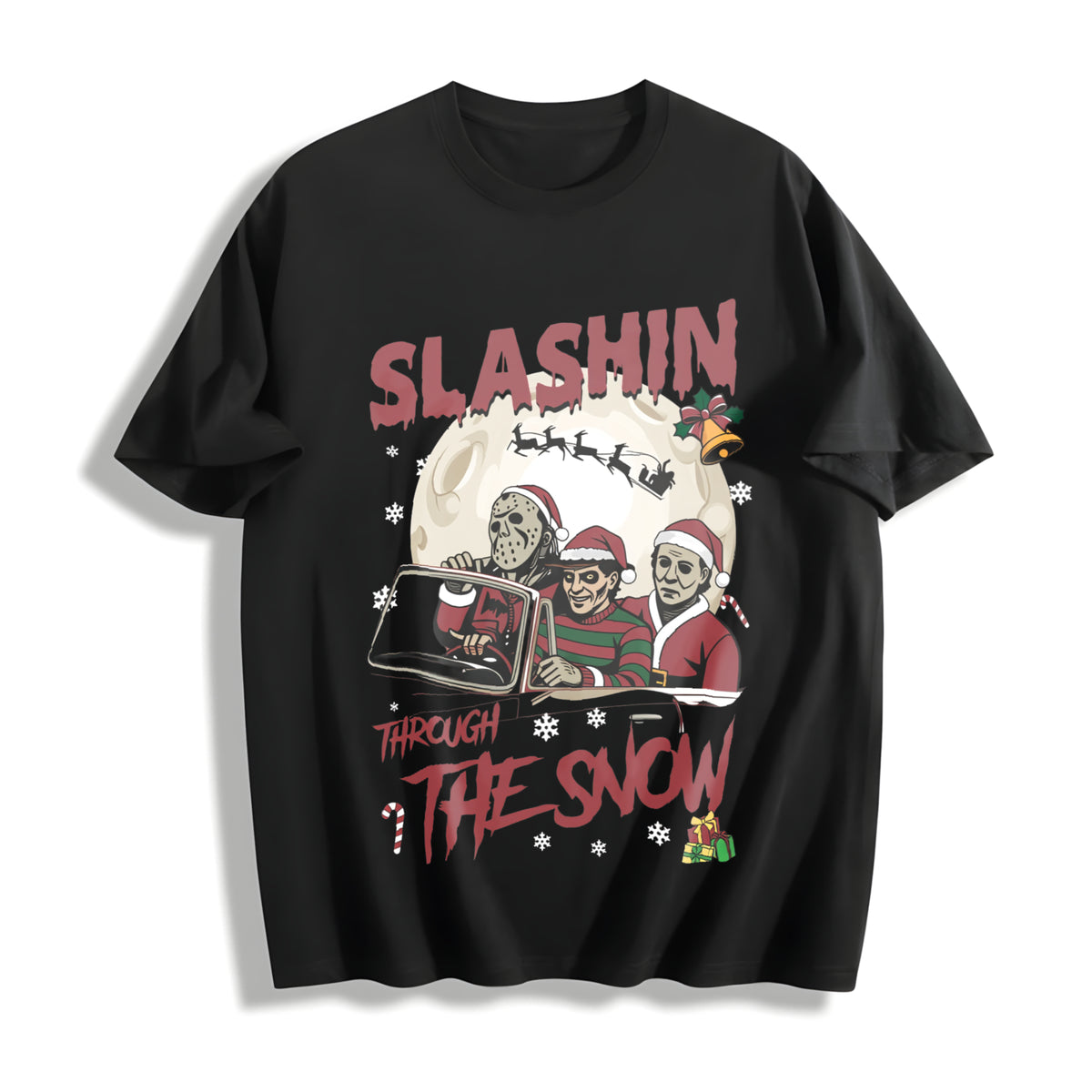 Horror Characters Christmas Cotton T-Shirt in Black