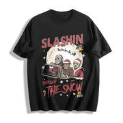 Horror Characters Christmas Cotton T-Shirt in Black
