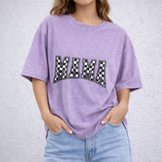 Checkered Mama Gift for Mom vintage washed oversized T-shirt in Purple