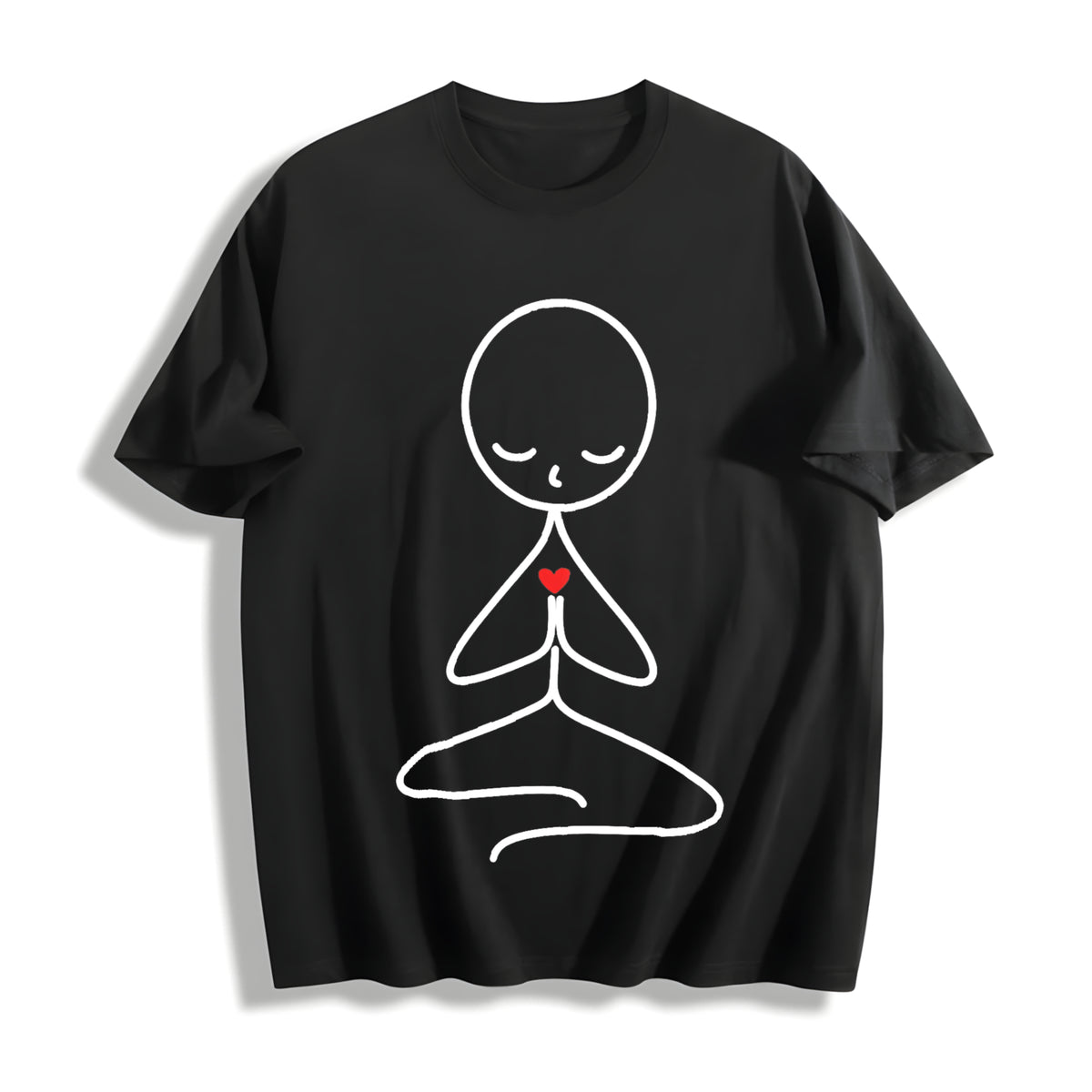 Autumn/Winter Stick Figure Meditating 1pc Winter Cotton T-Shirt in Black
