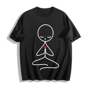 Autumn/Winter Stick Figure Meditating 1pc Winter Cotton T-Shirt in Black