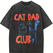 Cat Dad Cat Lover Vintage Washed T-Shirt in Black