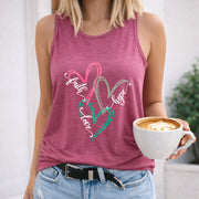 Faith Love Hope Heart Crew-neck Sleeveless Vest Outdoor Women's Color Cotton Tank Top in Red