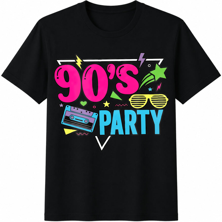 90s Party Cotton T-Shirt in Black