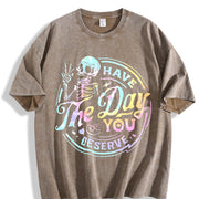 Skeleton & Letter Ladies vintage washed oversized T-shirt in Brown