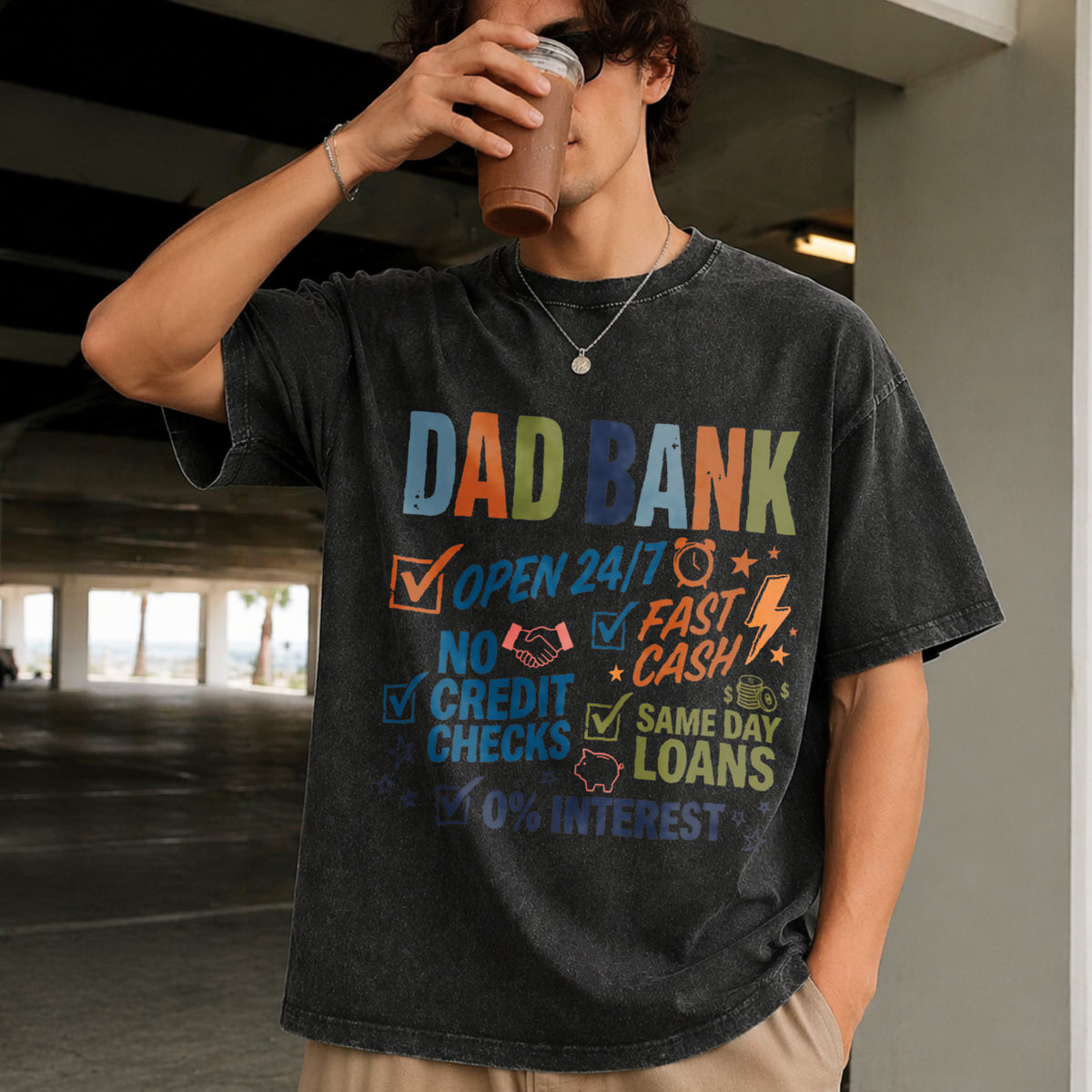 The Dad Bank Accountant Daddy Vintage Washed T-Shirt in Black