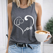 Sleeveless Racer Vest with Cute Puppy & Heart Women's Color Cotton Tank Top in Gray