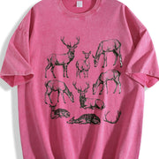 Deer 90s Tattoo Retro ® Y2k Buck Forest Animals Vintage Washed T-Shirt in Red