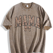 Leopard Mama Retro Bow Mama Vintage Washed T-Shirt in Brown