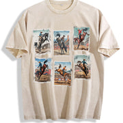 Rodeo Cowboy Western Horse Bucking Horses vintage washed oversized T-shirt in Beige