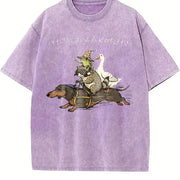 Off To Cause A Kerfuffle Dachshund Frog Meme vintage washed oversized T-shirt in Purple