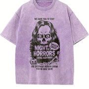 Retro We Dare You to Visit Night of Horrors Vintage Washed T-Shirt in Purple