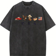 Classic USA Truck Eagle Cowboy Boot Hot Dog Vintage Washed T-Shirt in Black