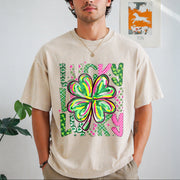 Lucky Shamrock St Patrick’s Day Vintage Washed T-Shirt in Beige