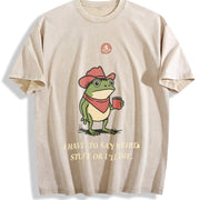 I Have To Say Weird Stuff Or I Will Die Humor Frog vintage washed oversized T-shirt in Beige