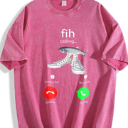 Fish Calling Phone Meme Vintage Washed T-Shirt in Red