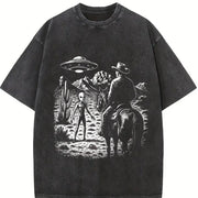Cowboy Ufo Western ® 90s Vintage Washed T-Shirt in Black