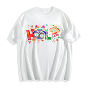 Holiday Letter Wide Brim Hat Cinco De Mayo Carnival HOLA Cotton T-Shirt in White